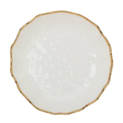 Gold Rimmed White Ceramic Serving Bowl, 13-inch