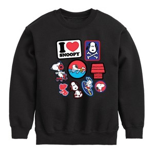 Boys' - Peanuts - I Heart Snoopy Patches Graphic Long Sleeve Fleece Sweatshirt - 1 of 4