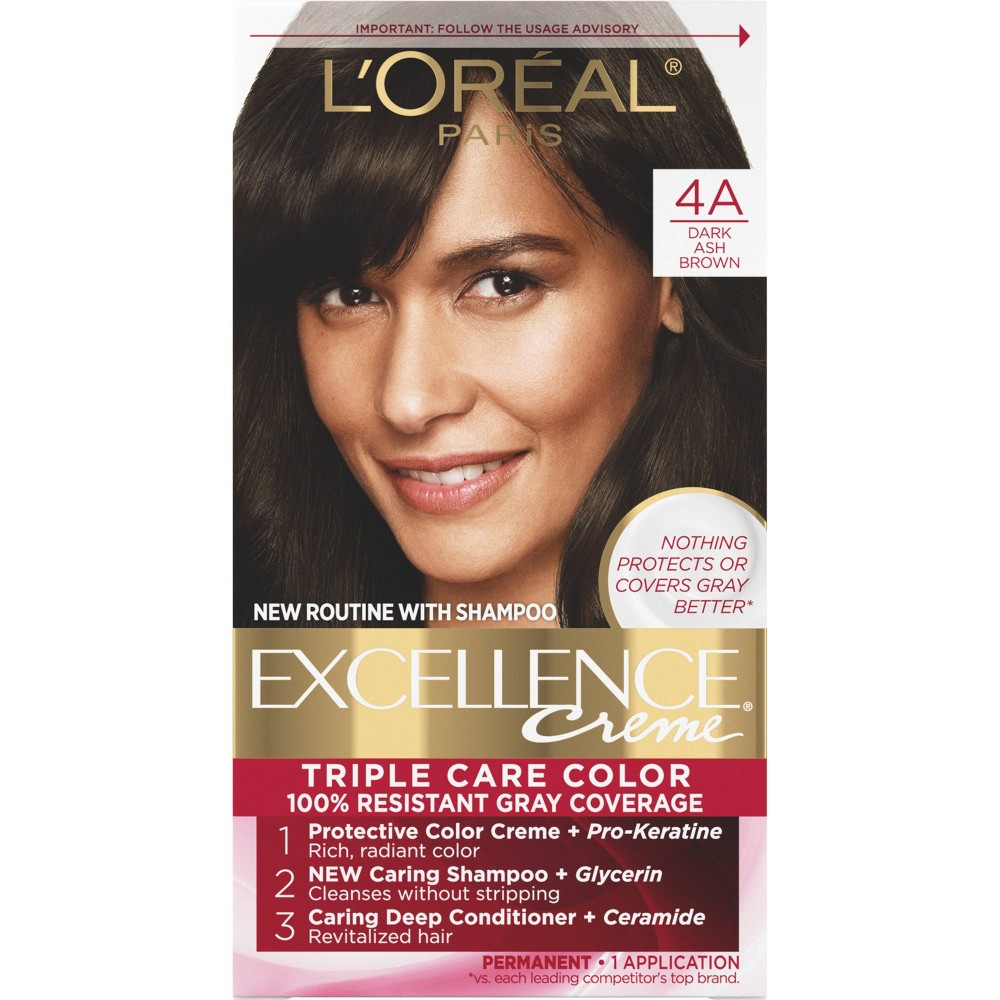 Photos - Hair Dye LOreal L'Oreal Paris Excellence Non-Drip Creme - 6.3 fl oz - 4A Dark Ash Brown - 1 Kit 