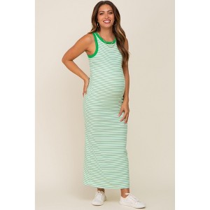 PinkBlush Green Striped Ribbed Sleeveless Maternity Maxi Dress - 1 of 4