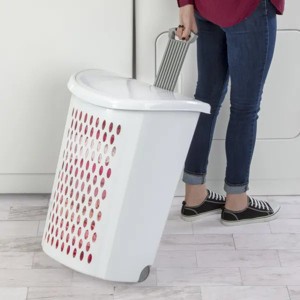 Wheeled Hamper, Plastic Laundry Hamper with Handle for Easy Transport, White - 1 of 3