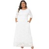 Women's Plus Size Floral Lace Scooped Neck 3/4 Sleeves Formal Evening Wedding Flowy Maxi Dresses with Pocket - Agnes Orinda - 3 of 4