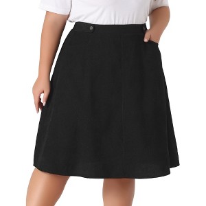 Agnes Orinda Women's Plus Size Casual Knee Faux Suede A Line Skirts - 1 of 4