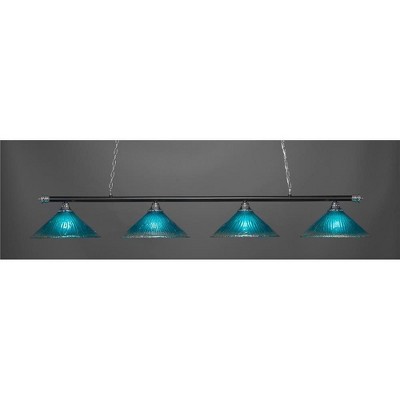 Toltec Lighting Oxford 4 - Light Island Pendant Light in  Chrome/Matte Black with 16" Teal Crystal Shade