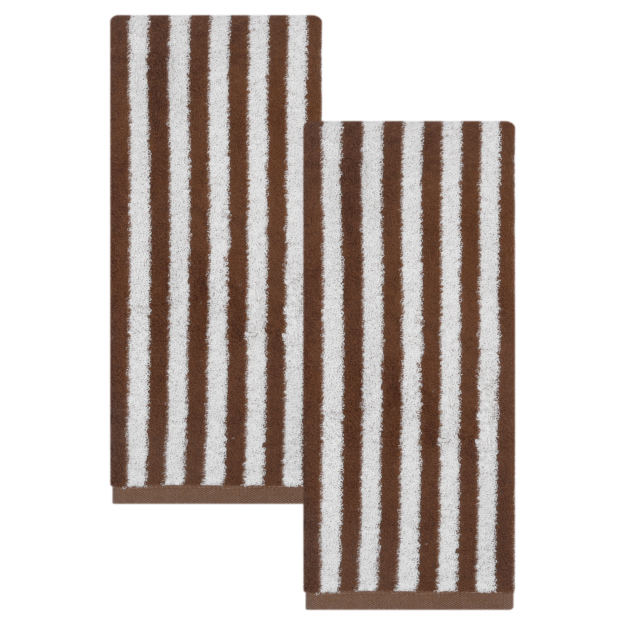 REGALWOVEN Classic Striped Cotton Hand Towels, Ultra Plush Absorbent Quick Dry Towels for Bathroom, Kitchen, Guest Room, 29" x 13" 2 Pack Brown