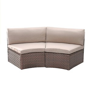 Sunsitt Outdoor Steel Curved Wicker Sofa Beige - 1 of 4