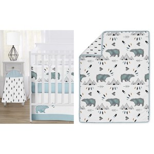 Sweet Jojo Designs Boy Crib Bedding + BreathableBaby Breathable Mesh Liner Bear Mountain Blue Black and White 6pc - 1 of 4