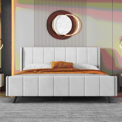Queen-Size Velvet Upholstered Platform Bed with Stylish Finish