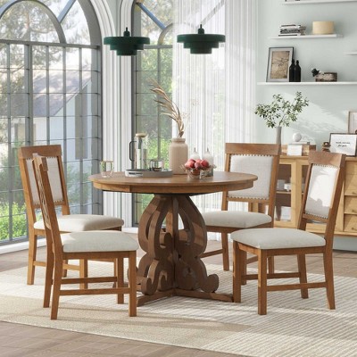 NicBex Dining Table Set for 6 Farmhouse Rustic Table and 6 High-back Design Chairs for Kitchen