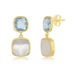 Simona Sterling Silver Double Square Blue Topaz and Mother of Pearl Earrings - Gold Plated - Blue - 1 of 2