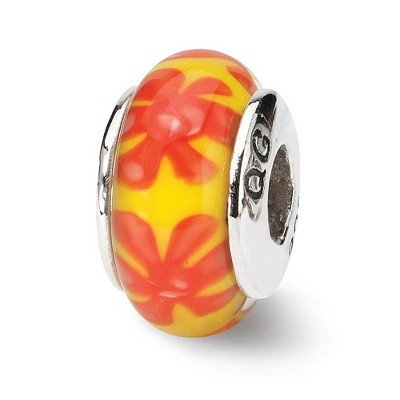 Black Bow Jewelry Yellow & Orange Floral Glass Sterling Silver Bead Charm