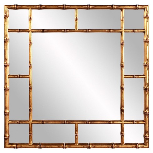 Square Bamboo Decorative Wall Mirror Bright Gold Howard Elliott