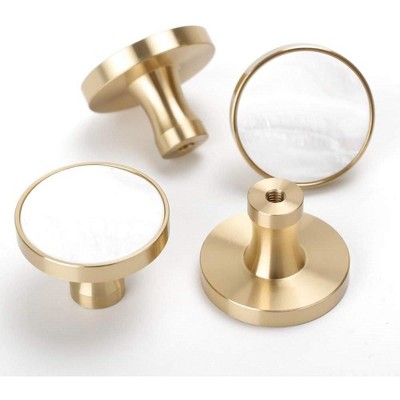 attop 4Pcs 1-1/4"(32mm) Solid Brass Kitchen Cabinets Knobs  Brushed Gold Wardrobe Cupboard Drawer Knobs and Pulls