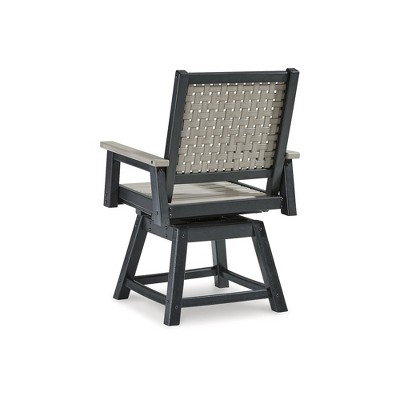 Driftwood and Black Outdoor Swivel Dining Chairs, Set of 2