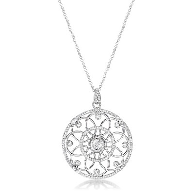 Slickblue 1.4ct CZ Rhodium Pendant Necklace for Women, Interlocking Circles Design, 16" Chain + 2.5" Extender