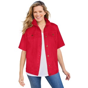 Woman Within Women's Plus Size Short-Sleeve Denim Jacket - 1 of 3