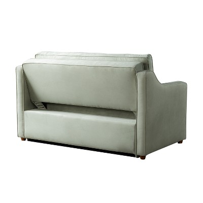 Sage Green Velvet Full Sleeper Loveseat with Wood Legs