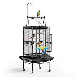 VINGLI Bird Cage, 68 Inch Wrought Iron Bird Cage with Play Top, Rolling Parakeet Cage for Cockatiels Lovebird Finches Canaries - 1 of 4