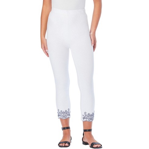 Roaman's Women's Plus Size Scallop-Hem Essential Stretch Capri - 14/16,  White