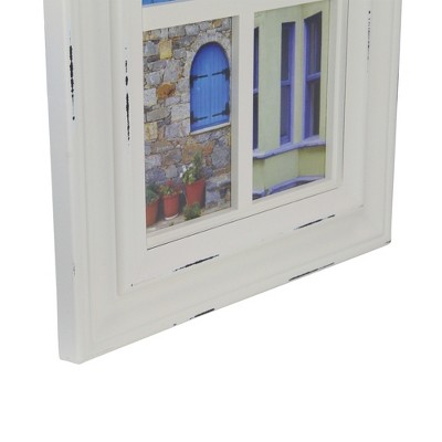 Distressed White 10-Photo Windowpane Collage Frame