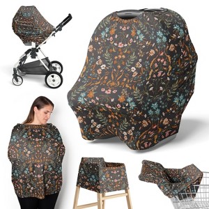 Sweet Jojo Designs Girl 5-in-1 Multi Use Baby Nursing Cover Boho Floral Wildflower Black Orange Blue and Green - 1 of 4