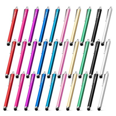 Insten 30 Pack Universal Stylus Pen for Touch Screens, Capacitive Stylus for Tablet Smart Phone All Touch Screen Devices, 10 Multicolor