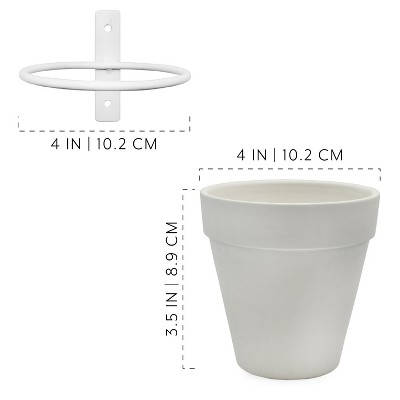 White Wall Mounted Clay Plant Pots with Metal Rings, 8-Piece Set