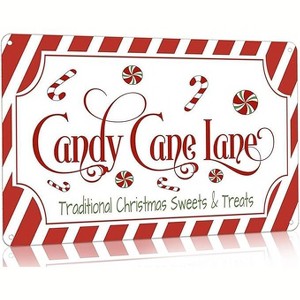 Lomsoe Vintage Christmas Sign Rustic Candy Cane Lane Christmas Sweets&Treats Tin Sign for Home Farmhouse Kicthen Wall Decor 8 x 12 Inch - 1 of 1