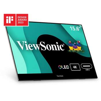 ViewSonic VX1655-4K-OLED 15.6 Inch 4K UHD Portable OLED Monitor with 2 Way Powered 60W USB C, Mini HDMI, Dual Speakers, and Built in Stand with Smart
