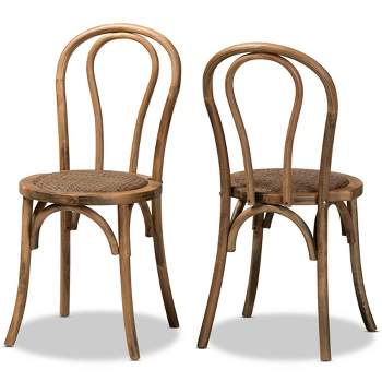 2pc Dacian Woven Rattan and Wood Dining Chair Set Brown/Walnut Brown - Baxton Studio