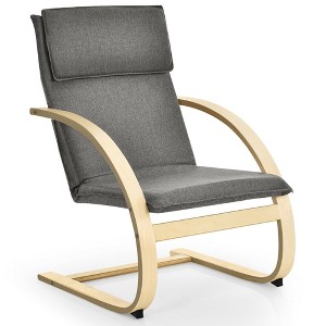 Costway Modern Bentwood Lounge Chair Fabric Upholstered Accent Leisure Armchair Gray - 1 of 4