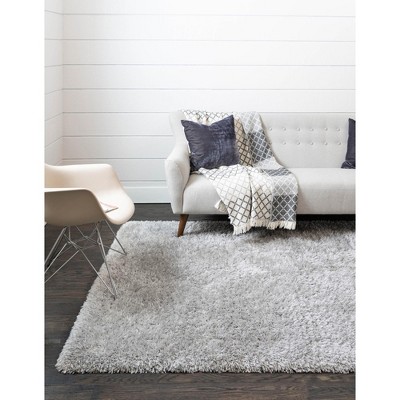 Ash Gray High Pile Shag Synthetic Area Rug 4' x 6'