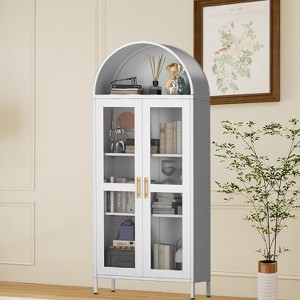 73" Arched Metal Storage Cabinet, Adjustable Shelves & Drawer Option, Bookcase Storage Organizer with Glass Doors ,Cold-Rolled Steel - 1 of 4