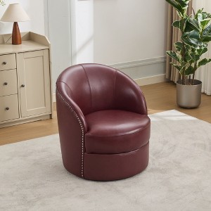GDFStudio Alejandro Mid-Century Modern Top-Grain Leather Swivel Accent Chair with Rivet Detailing - 1 of 4