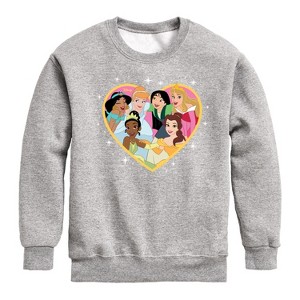 Boys' - Disney - Princesses All Together Group Heart Graphic Long Sleeve Fleece Sweatshirt - 1 of 4