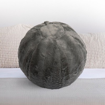 Gray 10-Inch Round Faux Fur Ball Throw Pillow