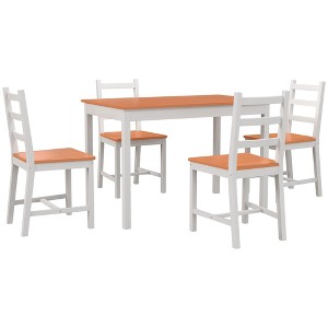Aghana Digitals 5-Piece Solid Pine Wood Dining Set: Modern Compact Kitchen Table & 4 Slatted - 1 of 4