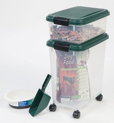 Green Airtight Plastic Pet Food Storage Container Combo with Scoop