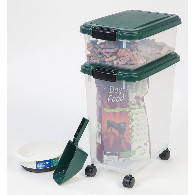 IRIS USA 30lbs + 11lbs Airtight Pet Food Storage Container Combo with Scoop and Casters, up to 41lbs, 5 of 8
