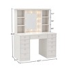 AENKYO Makeup Vanity Desk with LED Lighted Mirror & 11 Drawers, Dressing Table with 3 Adjustable Lights for Bedroom, White & Gold - 2 of 4