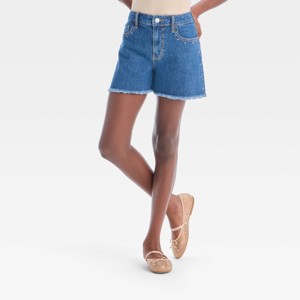 Girls' High-Rise A-Line Studded Denim Shorts - art class™ - 1 of 4
