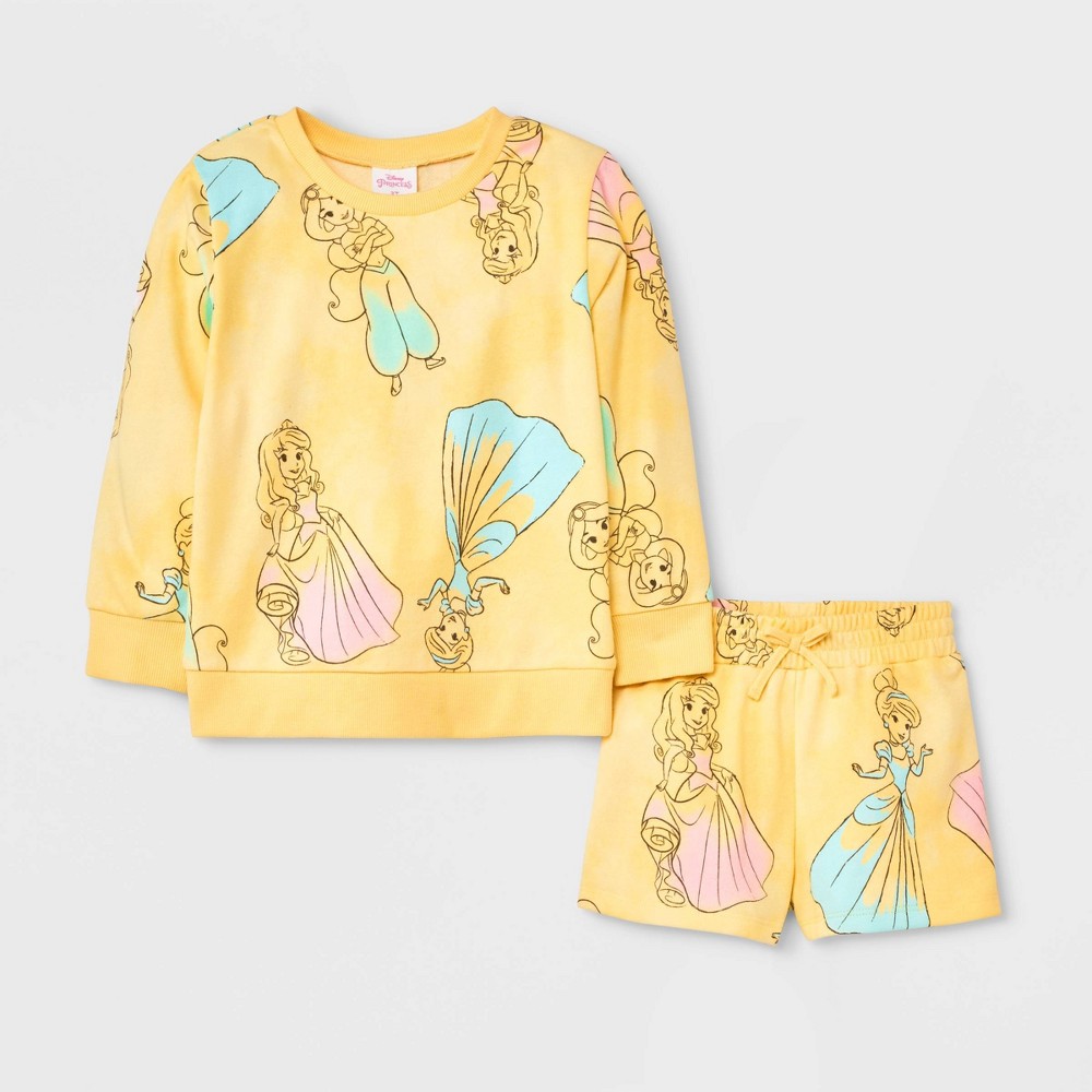 case of 12 pcs Toddler Girls' Disney Princess Top and Bottom Set - Yellow 4T