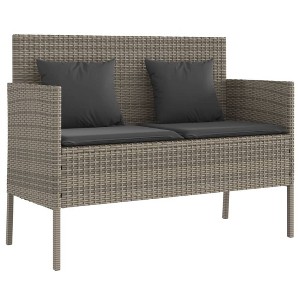 vidaXL Outdoor Loveseat Bench with Storage and Cushions - Gray Poly Rattan Patio Bench, Comfortable Dual Seating for Garden, Deck, Waterproof - 1 of 4