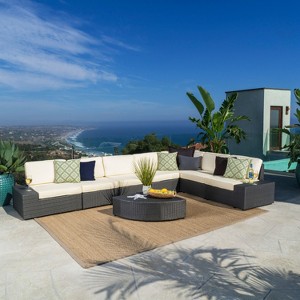 Christopher Knight Home Felicity Outdoor Wicker 7 Seater Sectional Sofa Chat Set with Cushions - 1 of 4