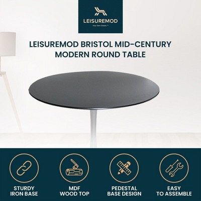 Bristol Mid-Century Modern Black and White Round Dining Table