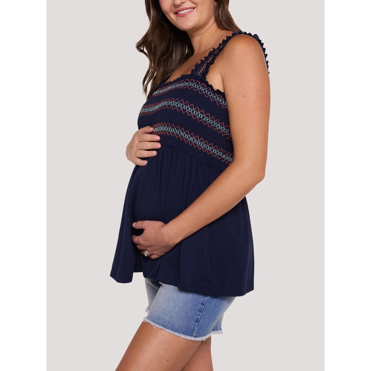 Women's Smocked Embroidery Babydoll Tank | Motherhood Maternity - thumbnail 8