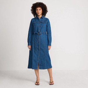 Lands' End Women's Soft Denim Midi Shirt Dress - 1 of 4