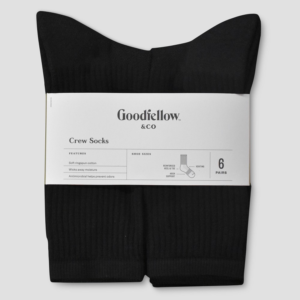 Men's Odor Resistant Socks 6pk - Goodfellow & Co Black 6-12