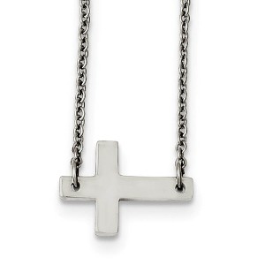 Black Bow Jewelry Polished Sideways Latin Cross Necklace in Stainless Steel, 16.75 Inch - 1 of 4