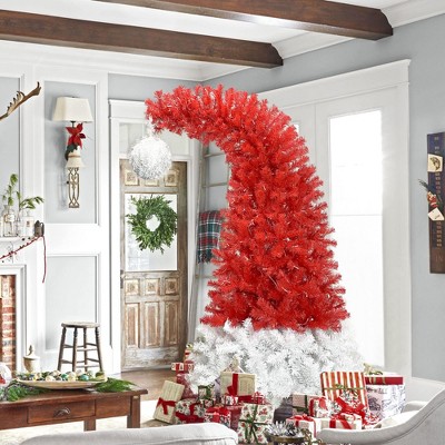 CuisinSmart 7ft Artificial Fir Christmas Tree, with 1250 Lush Branch Tips, 300 LED Lights X-mas, Xmas Tree Bendable Santa Hat Style